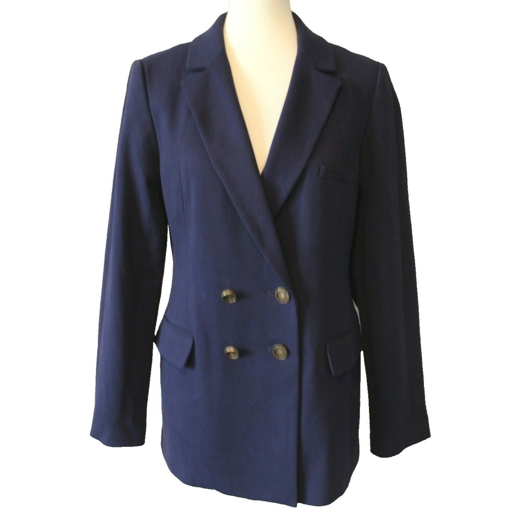 NEW Soft Surrounding Women M Cotton Blazer Blue Stretch Lining Long Sleeve